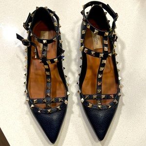 Valentino Garavani Rockstud Navy caged flats